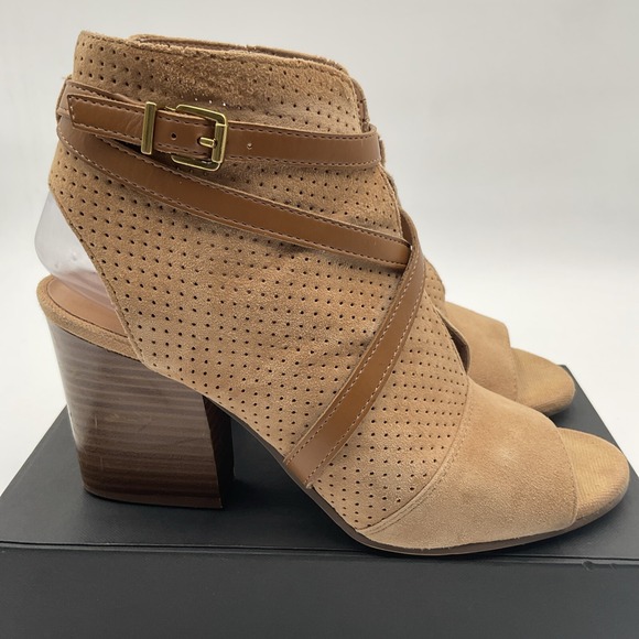 Franco Sarto Fantana Ankle Booties 8.5M Leather Open Toe Strappy Perforated Heel - Picture 7 of 16